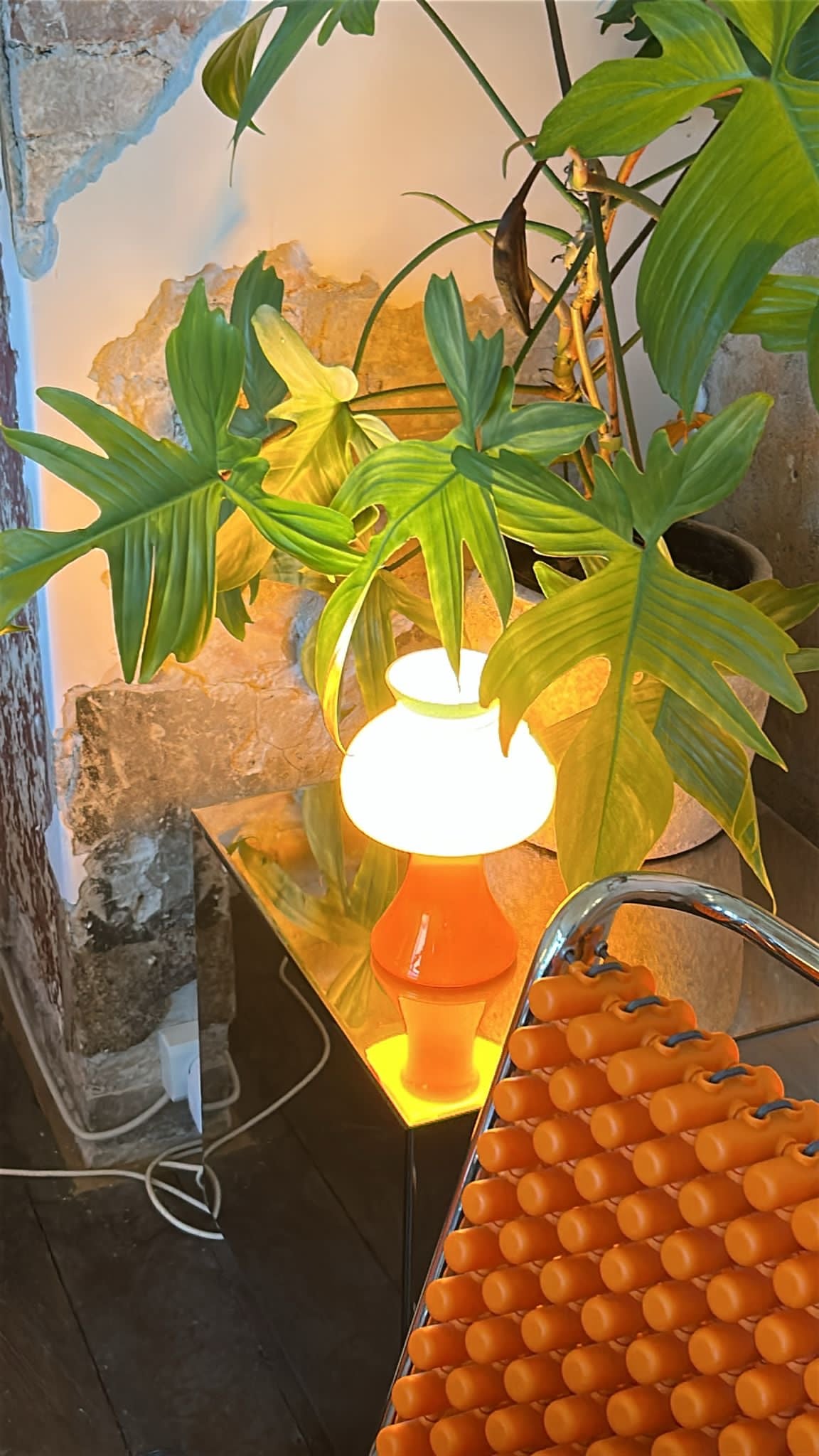 Orange glass mushroom lamp