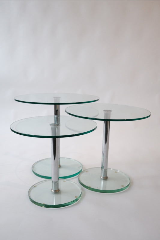 Set of 3 circular glass coffee tables