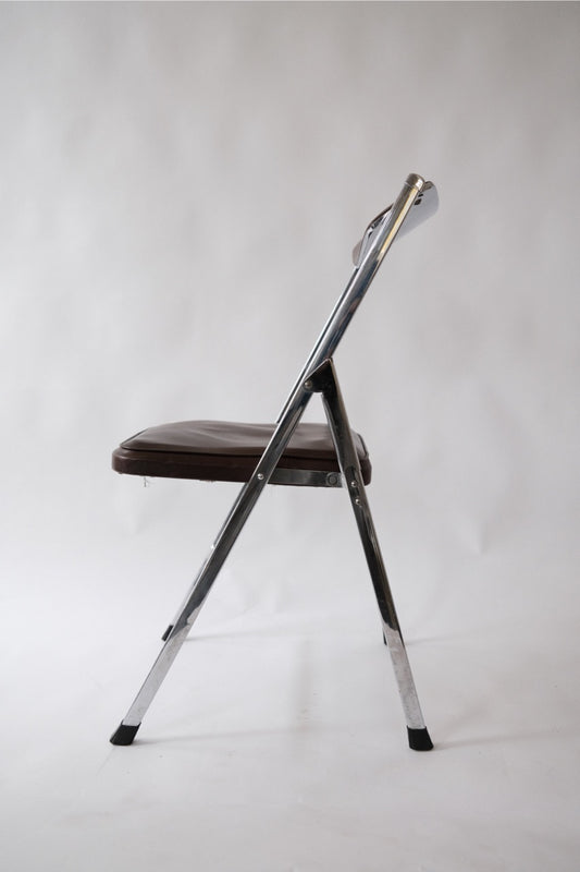 Vintage chrome folding chair with brown leather seats