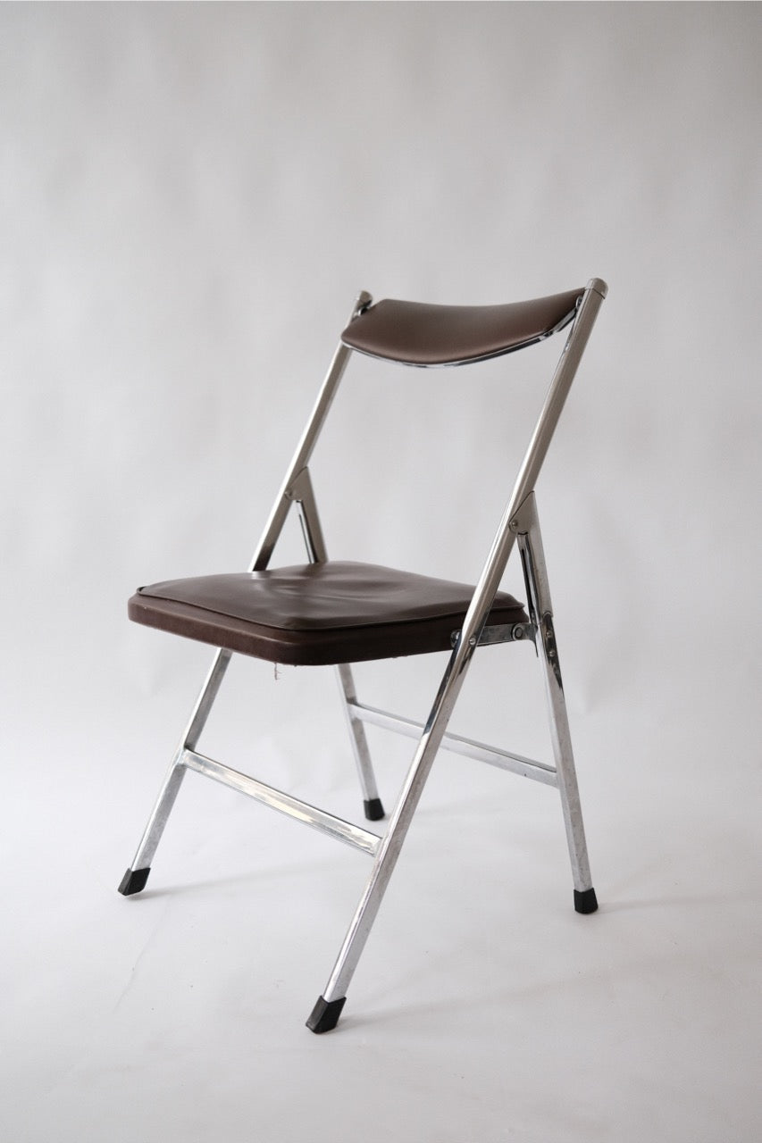 Vintage chrome folding chair with brown leather seats