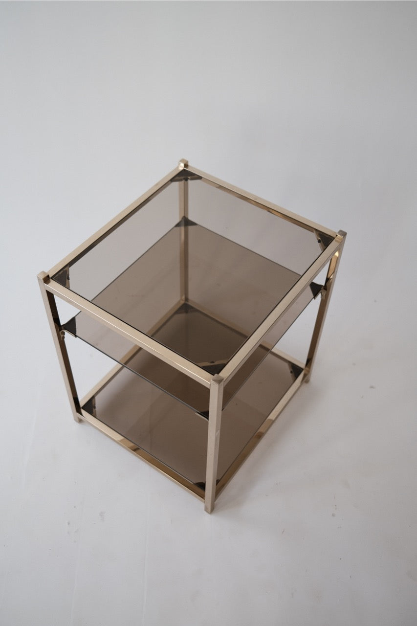 Vintage Brass sidetable w. amber glass tabletops