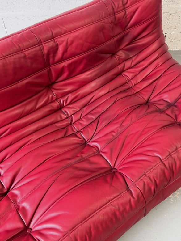 Dark red Leather Togo 3 seatsr