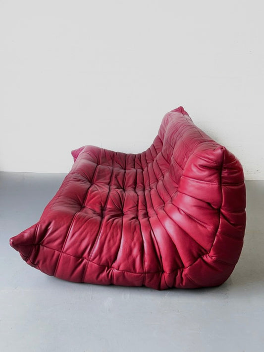 Dark red Leather Togo 3 seatsr