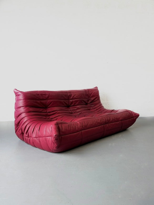 Dark red Leather Togo 3 seatsr