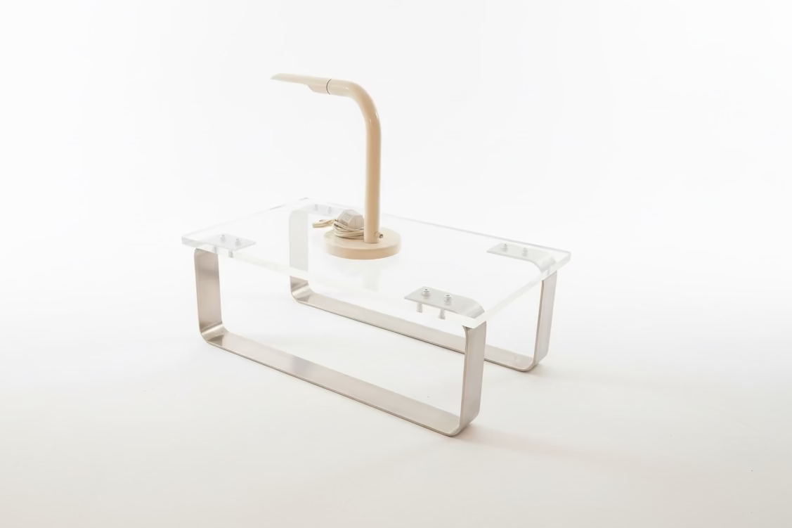 70’s plexi/metal coffee table with space desk lamp